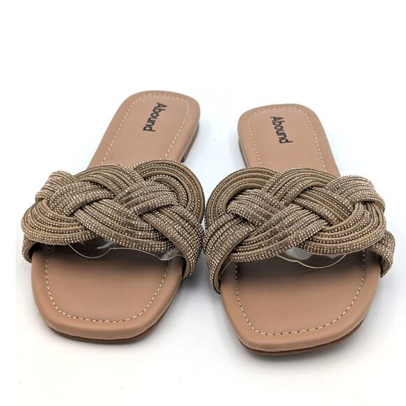 Abound Imani Flat Sandals Rhinestone Slip-On Women's Tan Mocha Size US8.5 - Picture 2 of 6